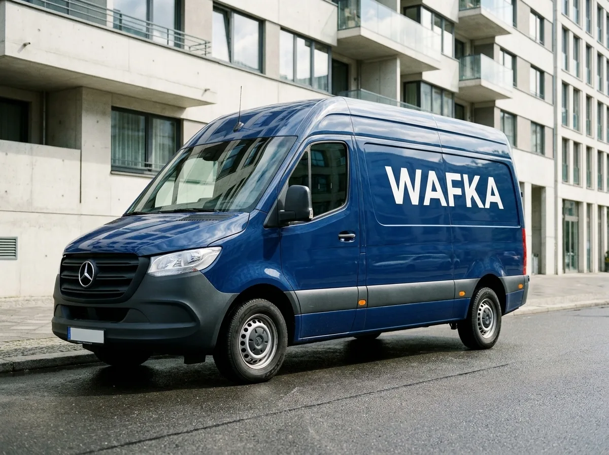 WAFKA Mercedes-Benz Sprinter mit Firmenlogo auf einer Berliner Wohnbaustelle